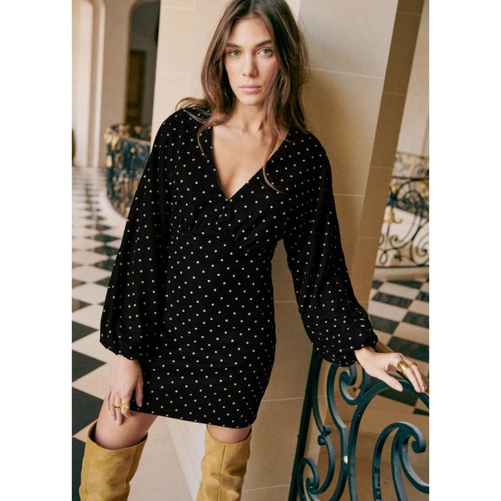 Sezane Black and Gold Mini Dress